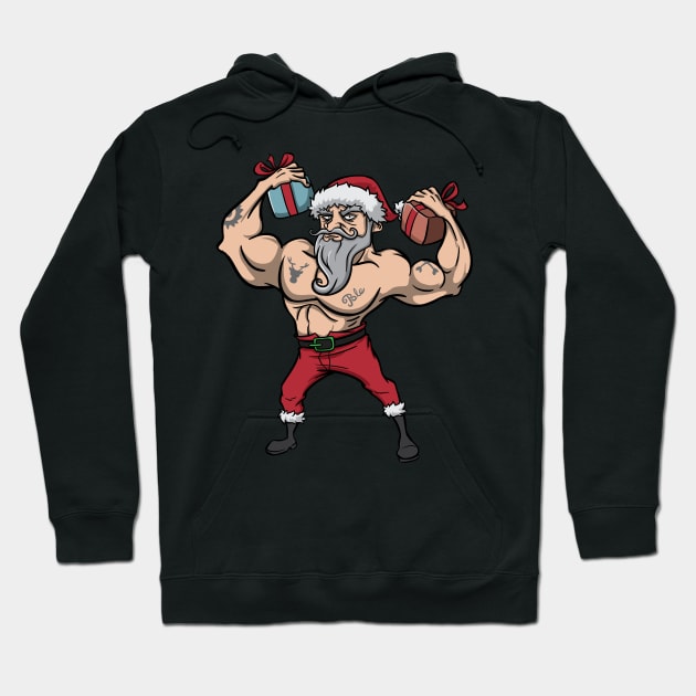 Workout Lifting Lifter Santa Claus Gym Christmas Fitness Hoodie by TellingTales